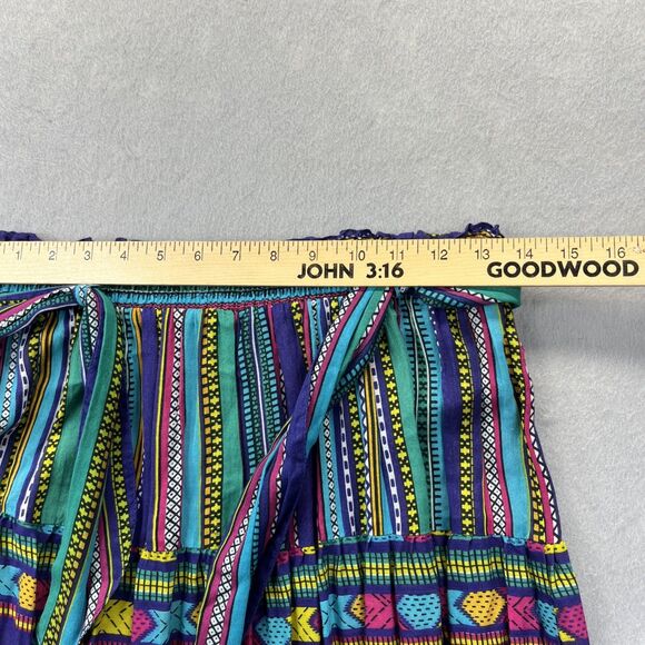 SK Wear Multicolor Pleated Maxi Skirt Boho Belt Size 8 Vintage 90s - Picture 6 of 9